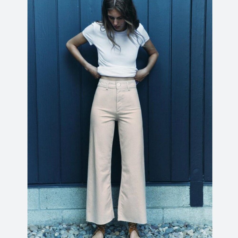 Zara Light Beige Marine Straight Jeans - Size 4